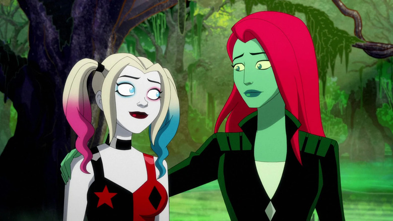 Harley Quinn's Harley and Ivy looking at each other in swamp