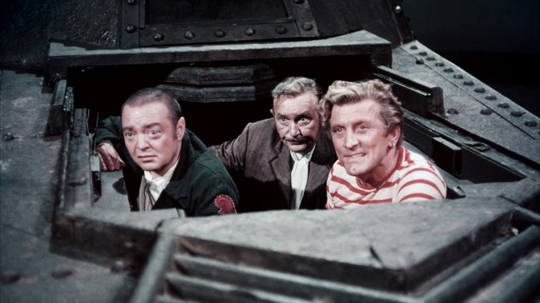 Conseil (Peter Lorre), Professor Pierre Arronax (Paul Lukas), and Ned Land (Kirk Douglas)in the Nautilus in 20,000 Leagues Under The Sea