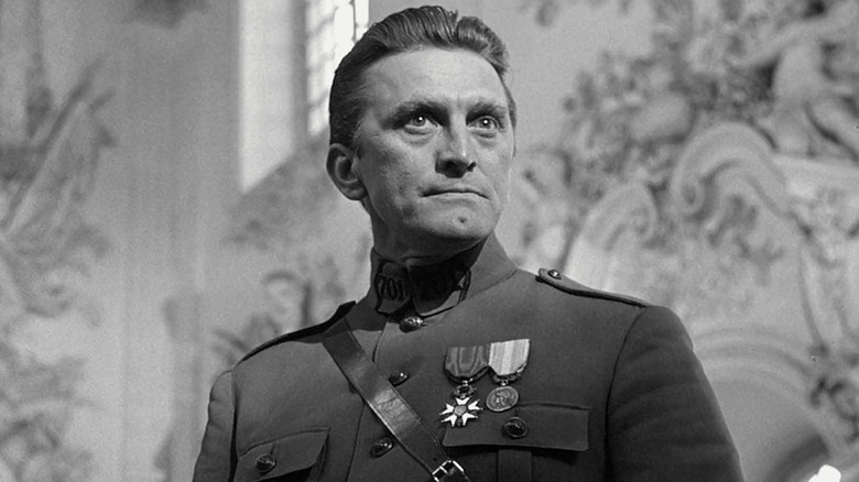 Colonel Dax (Kirk Douglas) looks determined in his military uniform in Paths of Glory
