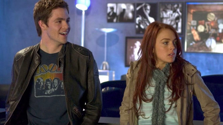 Chris Pine as Jake smiling next to Lindsay Lohan as Ashley in Just My Luck