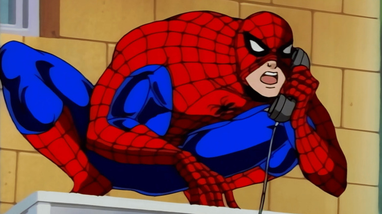 Spider-Man on the phone in Spider-Man: The Animated Series