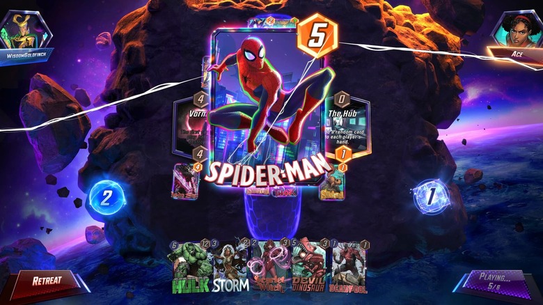 The Spider-Man card is played on a cosmic backdrop in Marvel Snap