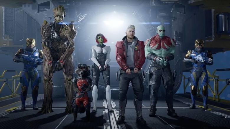 The Guardians of the Galaxy are escorted in restraints by the Nova Corps in Marvel's Guardians of the Galaxy