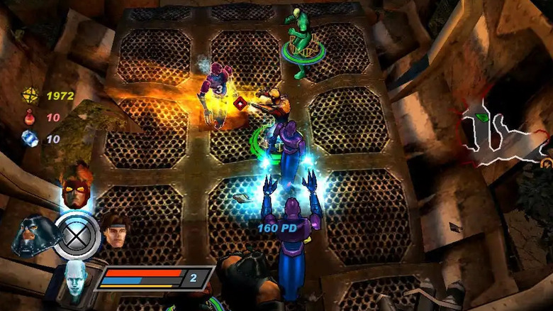 Pyro (John Kassir) blasts a Sentinel with fire in X-Men Legends II: Rise of Apocalypse