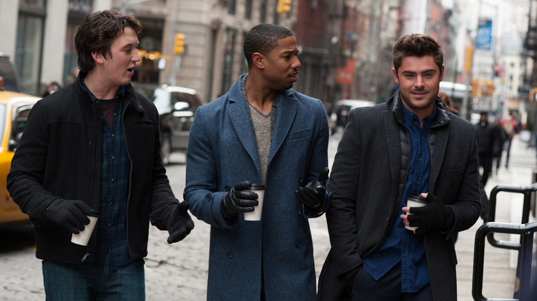 Miles Teller, Michael B. Jordan, Zac Efron drinking coffee