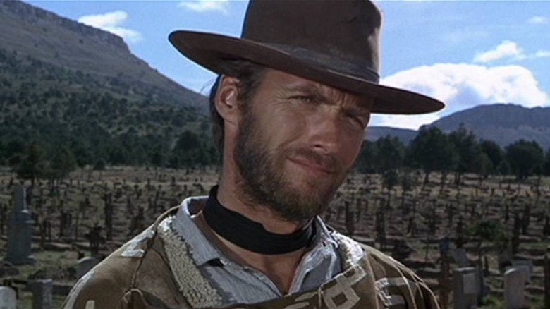 The Man With No Name (Clint Eastwood) smirking in The Good, the Bad and the Ugly