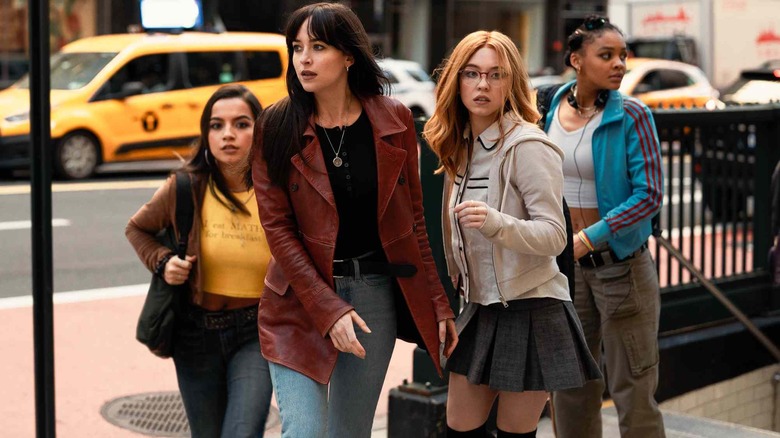 Anya Corazon, Cassandra Webb, Julia Cornwall, and Mattie Franklin run through NYC in Madame Web