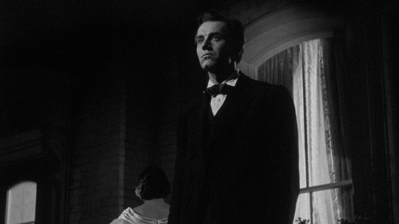 Abraham Lincoln (Henry Fonda) looks beyond a balcony in Young Mr. Lincoln