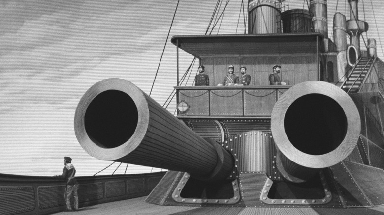 Cannons on a battleship in Invention For Destruction