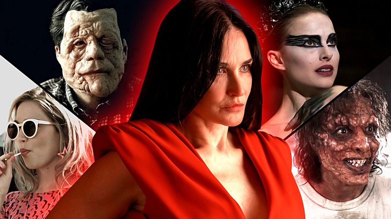 Jen from Revenge (2017), Edward Lemuel from A Different Man (2024), Elisabeth Sparkle from The Substance (2024), Nina Sayers from Black Swan (2011), and Seth Brundle from The Fly (1986)