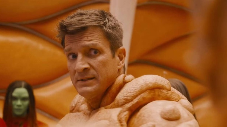 Master Karja (Nathan Fillion) looking concerned in Guardians of the Galaxy Vol. 3