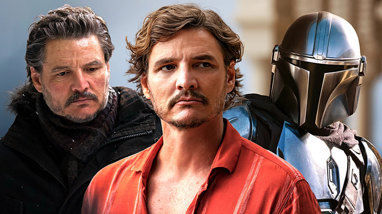 A collage of Joel Miller (Pedro Pascal) in The Last of Us, Oberyn Martell (Pascal) in Game of Thrones, and Din Djarin (Pascal) in The Mandalorian