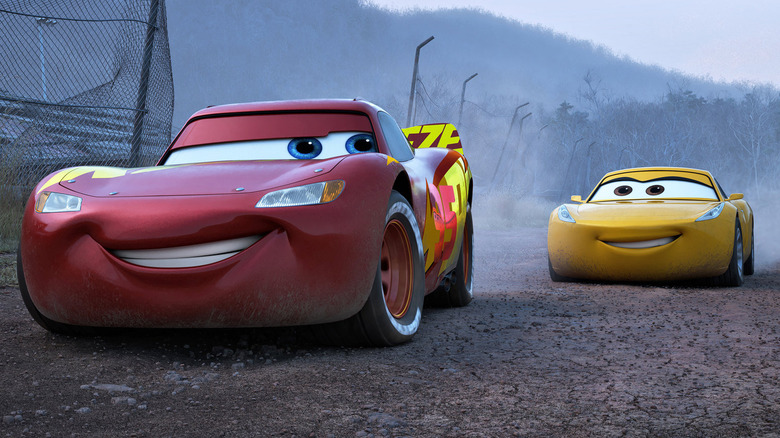 Lightning McQueen (Owen Wilson) and Cruz Ramirez (Cristela Alonzo) zoom along in Cars 3
