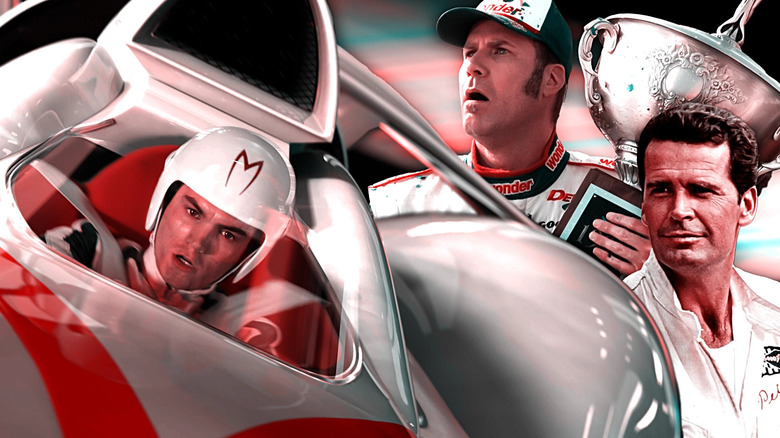 Speed Racer (Emile Hirsch) in Speed Racer, Ricky Bobby (Will Ferrell) in Talladega Nights, and Pete Aron (James Garner) in Grand Prix