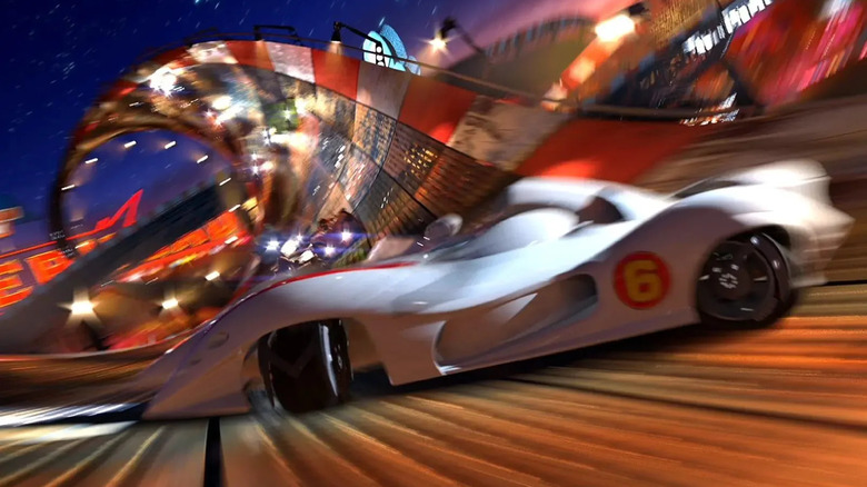 The Mach 6 twists down a track in Speed Racer