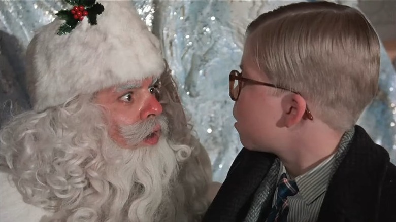 Red-nosed Santa scaring Ralphie Christmas Story