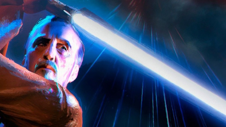 Count Dooku holds a lightsaber on the cover of Dooku: Jedi Lost