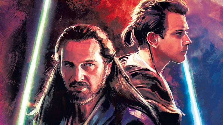 Obi-Wan and Qui-Gon back to back on the Master and Apprentice cover