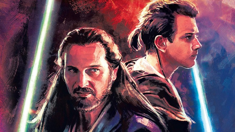 Obi-Wan and Qui-Gon back to back on the Master and Apprentice cover