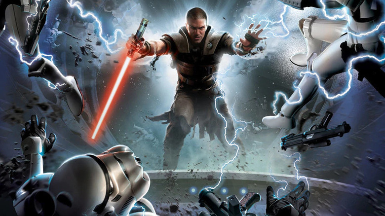 Starkiller uses force lightning on stormtroopers in Force Unleashed