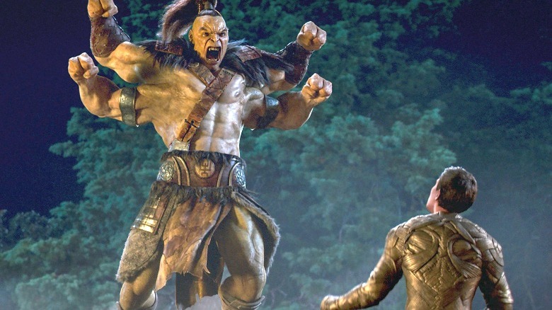 Goro attacks Cole Young in Mortal Kombat (2021)