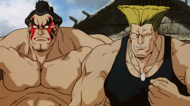 E. Honda and Guile flexing and angry in Street Fighter II: The Animated Movie (1994)