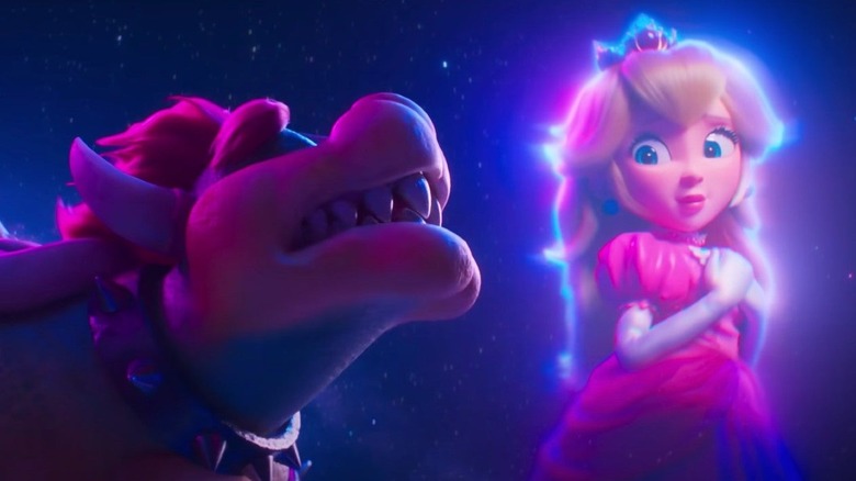 Bowser sings mournfully to a vision of Peach in the sky in The Super Mario Bros. Movie (2023)