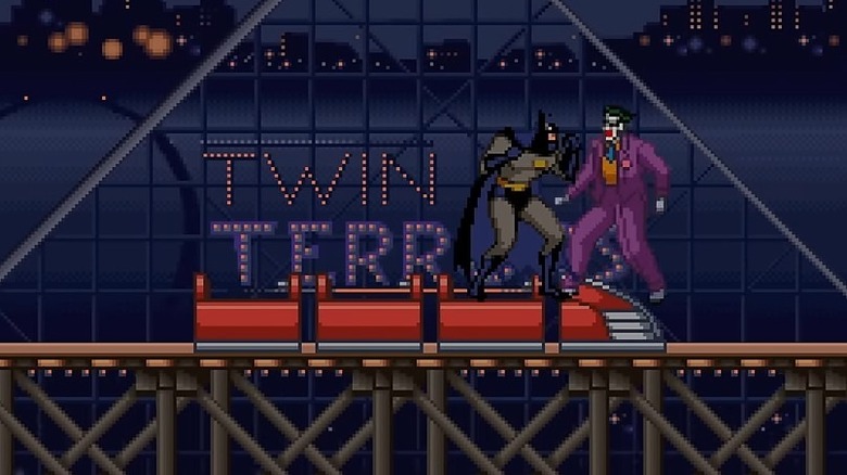 Batman fighting Joker on a rollercoaster in The Adventures of Batman & Robin