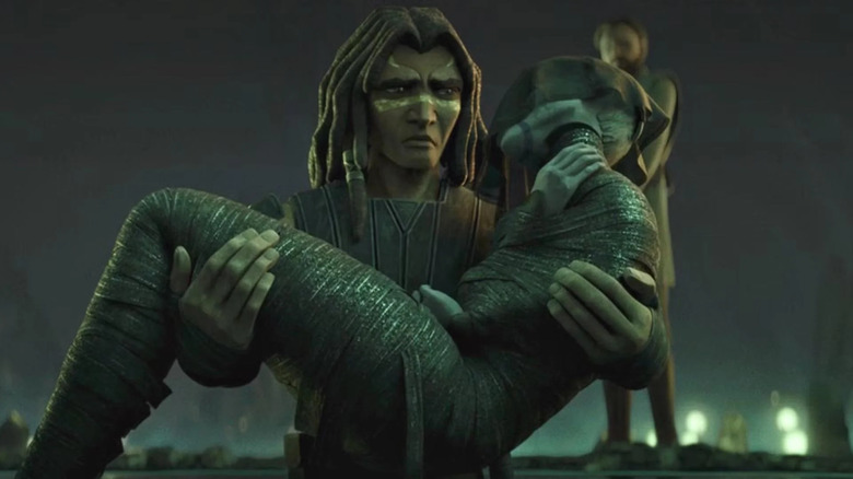 Quinlan Vos carrying someone on Star Wars: The Clone Wars
