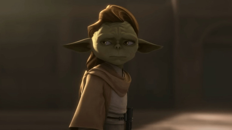 Yaddle looking behind herself on Tales of the Jedi