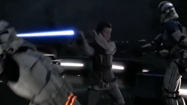 Zett Jukassa (Jett Lucas) fighting Stormtroopers in Star Wars: Episode III - Revenge of the Sith