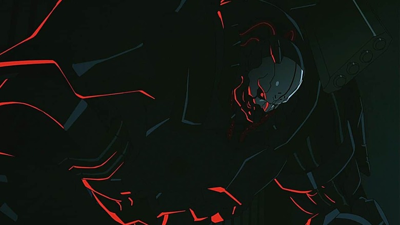 Adam Smasher glares down from the shadows in Cyberpunk: Edgerunners