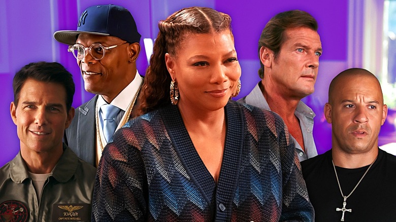 Tom Cruise in Top Gun: Maverick, Samuel L. Jackson in Kingsman, Queen Latifah in The Equalizer, Roger Moore as James Bond, Vin Diesel in Fast Five