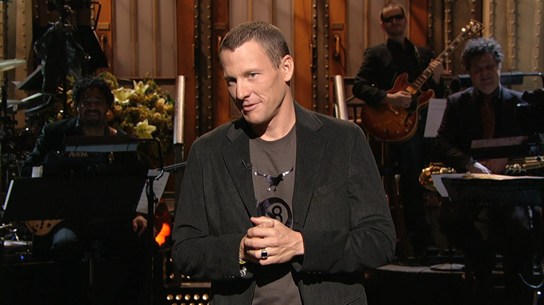 Lance Armstrong delivering a monologue on Saturday Night Live