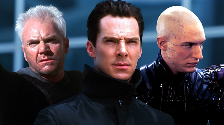 Malcolm McDowell in in Star Trek Generations, Benedict Cumberbatch as Khan in Star Trek into Darkness, and Tom Hardy as Shinzon in Star Trek: Nemesis