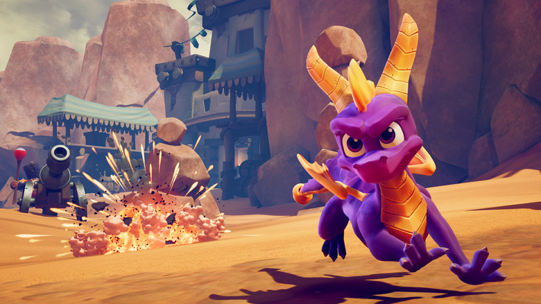 Spyro running from an explosion