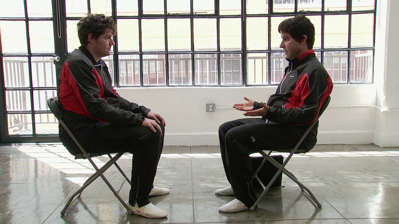 Nathan Fielder disguised as man opposite him Nathan for You
