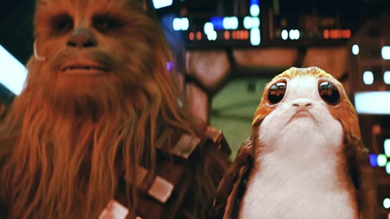 Chewbacca and his porg co-pilot