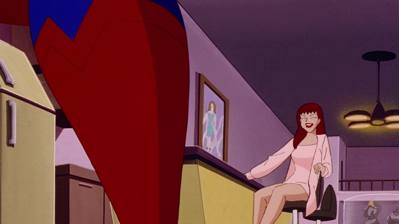 Lana Lang framed beyond Superman's leg a la The Graduate