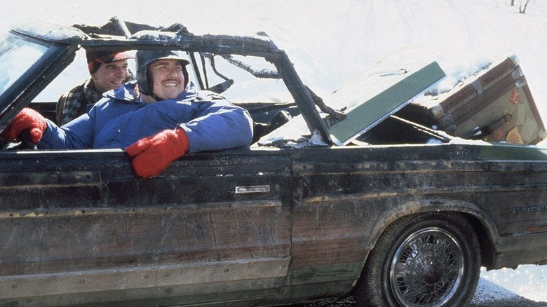 Steve Martin and John Candy in beat up car
