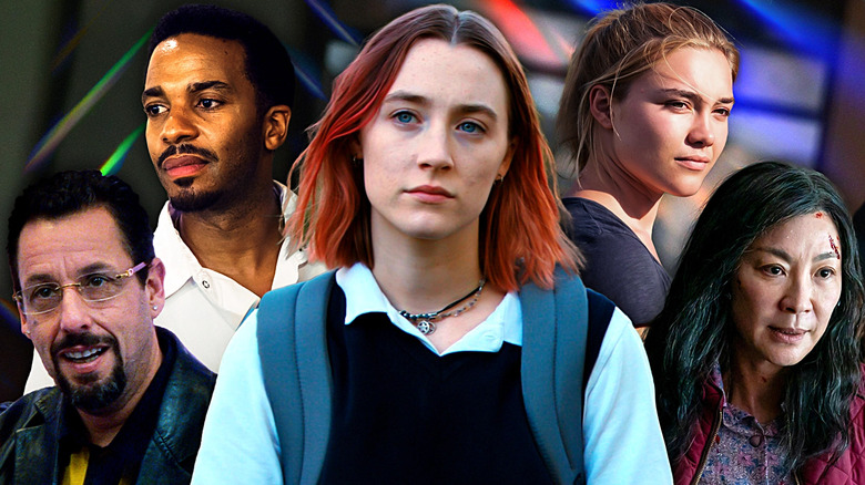 Howard Ratner (Adam Sandler) from Uncut Gems, Adult Kevin (Andre Holland) from Moonlight, Lady Bird (Saoirse Ronan) from Lady Bird), Dani (Florence Pugh) from Midsommar, and Evelyn (Michelle Yeoh) from Everything Everywhere All at Once