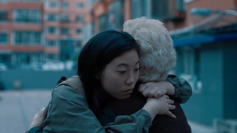 Billi Wang (Awkwafina) hugs her Nai Nai (Zhao Shu-zhen) in The Farewell