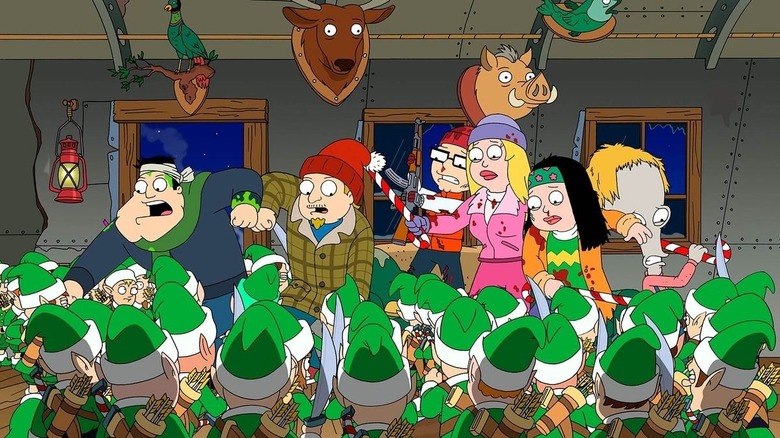 The Smith family fighting elves on American Dad!