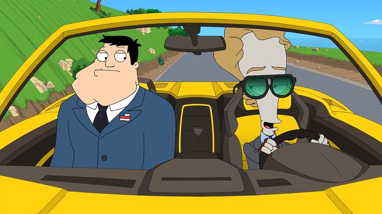 Roger driving a car with Stan in the passenger seat on American Dad!