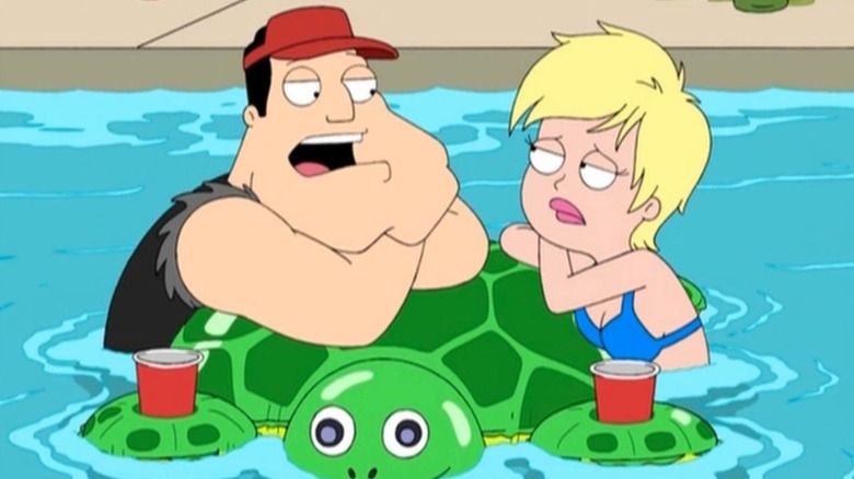 Stan floating on an inflatable turtle on American Dad!