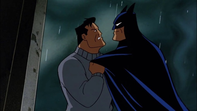 Bruce Wayne Batman struggle rain