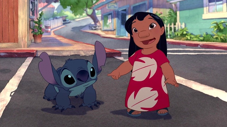 Lilo and Stitch walking across the road in Lilo & Stitch