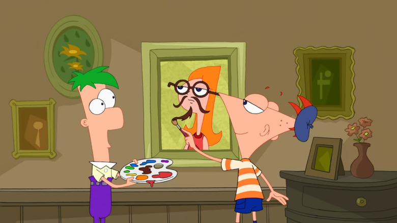 Phineas and Ferb painting over a portrait of Candace in Phineas and Ferb