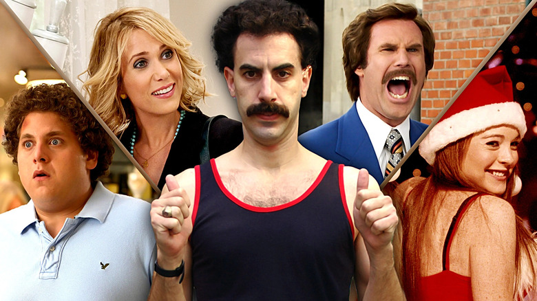 Jonah Hill in Superbad, Kristen Wiig in Bridesmaids, Sacha Baron Coen in Borat, Will Ferrell in Anchorman, Lindsay Lohan in Mean Girls