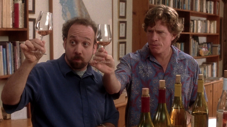 Miles (Paul Giamatti) and Jack (Thomas Haden Church) enjoy wine in Sideways